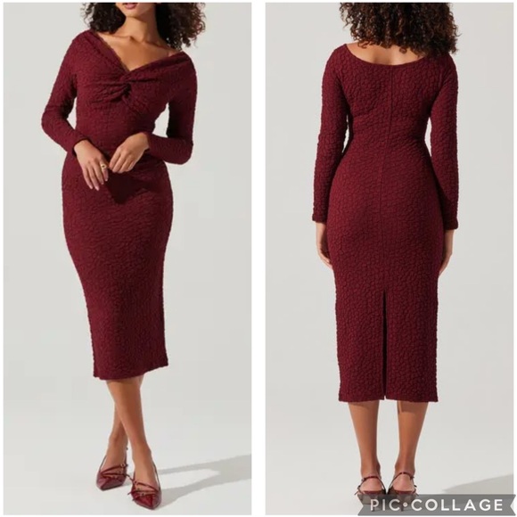 Astr Dresses & Skirts - ASTR The Label Textured Twist Front Midi Dress Wine Red Burgundy M
